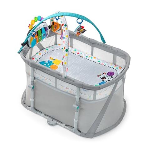 Baby Einstein Kick & Snooze 3-in-1 Foldable Playard with Bassinet and Musical Activity Gym, Ages 0 Months and Up Baby Stuff Must Have, Portable Baby Cribs, Baby Activity Gym, Tummy Time Activities, Time Activity, Baby Kicking, Pack N Play, Crib Toys, Activity Gym