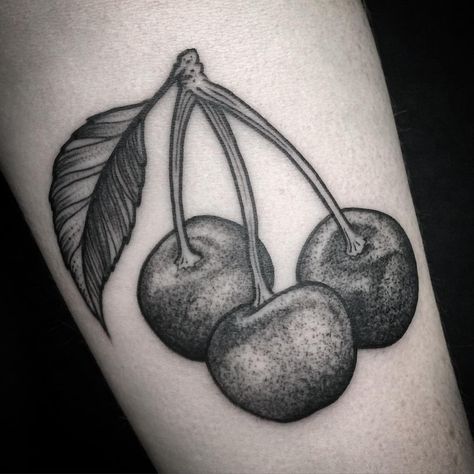 Noksi  Tattooer at L'Homme Invisible - Bordeaux - France Cherry. Merci Marion !  #noksi #dotwork #sectionnatureetdecouvertes #cerise #cherry #cherrybomb #engraving #engravingtattoo Playful Tattoos, Cherry Tattoo, Sweet Expression, Cherry Tattoos, Branch Tattoo, Vine Tattoos, Spider Tattoo, Female Tattoo Artists, Botanical Tattoo