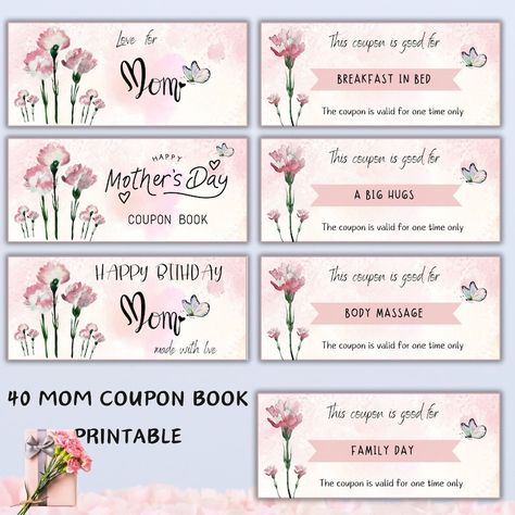 Mothers Day Coupon Book, Coupon Book For Mom, Mom Coupon Book, Mother's Day Coupons, Mom Breakfast, Mom Coupons, Birthday Coupons, Books For Moms, New Mom Gift