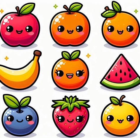 Cute Fruit Doodles, Athena Kitchen, Frutas Aesthetic, Jazz Colors, Fruit Doodle, Mom Coloring Pages, Bujo Doodles, Cookie Images, Fruits Drawing