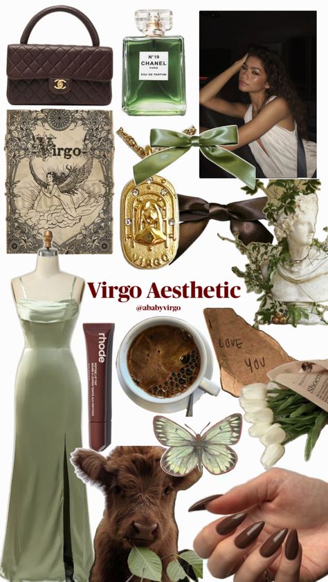 virgo, zodiac, star sign, green and brown aesthetic Green And Brown Aesthetic, Virgo Earth Sign, Virgo Outfits, Triangle Body Shape Fashion, Virgo Aesthetic, Venus In Virgo, Virgo Goddess, Virgo Personality, Virgo Girl