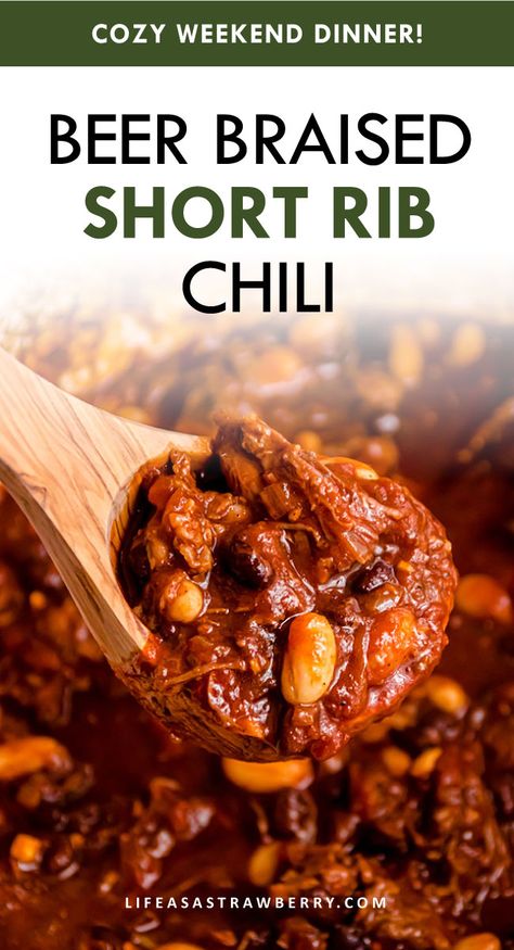 Braised Beef Short Rib Chili, Short Rib Chili Slow Cooker, Beef Short Rib Chili, Short Rib Chili Recipe, Rib Chili Recipe, Short Ribs Chili Recipe, Chili Recipe With Beer, Chili With Beer, Short Rib Recipes