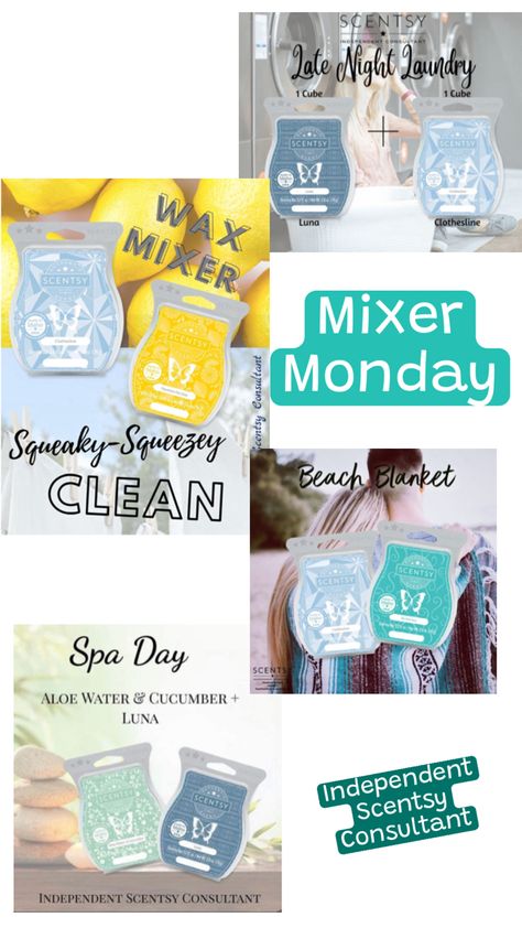 For today’s Monday Mixerr, Im just sharing alot of CLASSIC Scentsy scents! Scents that have been around for season after season!   Try any of these and let me know what you think! Scentsy Monday, Scentsy Mixers, Aloe Water, Scentsy Scent, Scentsy Independent Consultant, Scentsy Consultant, Beach Blanket, Clothes Line, Spa Day