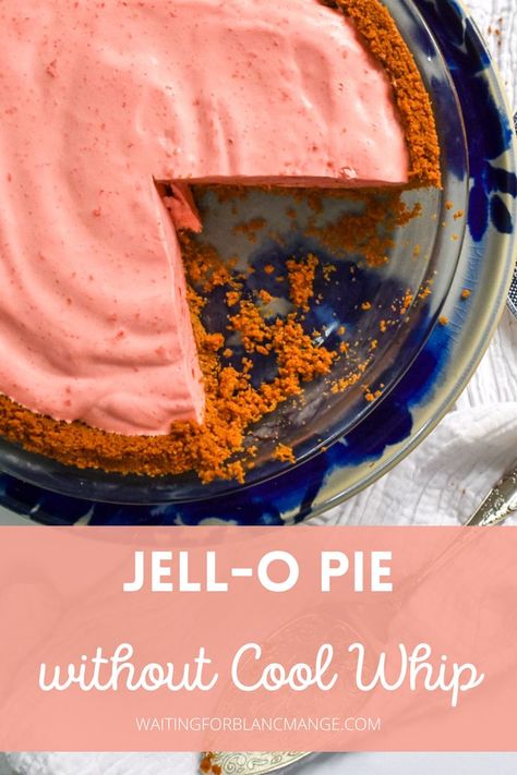 Jell-O pie with slices removed. Pink Jello, Jello With Cool Whip, Cool Whip Pies, Jello Pie, No Bake Pie, Lotus Biscuits, Baking Recipes Pie, Retro Desserts, Pie Flavors