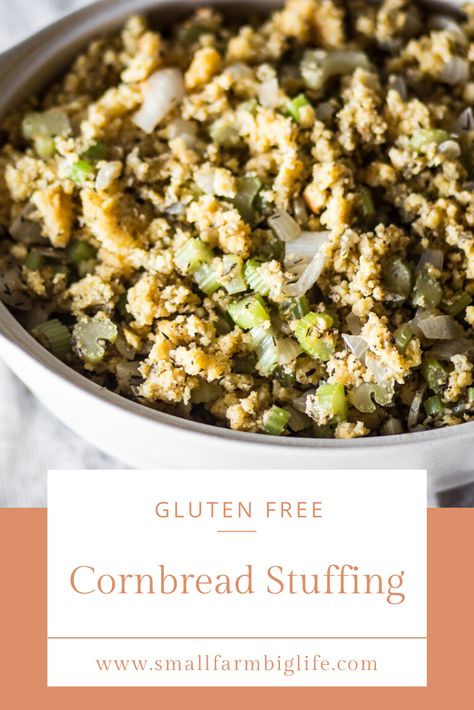 This gluten free cornbread stuffing is easy to make homemade for Thanksgiving. This is the best recipe to make for a healthy, meatless stuffing. This savory stuffing is simple to make from scratch. #glutenfree #recipe #thanksgiving #stuffing Meatless Stuffing, Gluten Free Cornbread Stuffing, Cornbread Stuffing Recipes, Gluten Free Holiday Recipes, Gluten Free Stuffing, Gluten Free Thanksgiving Recipes, Recipe Thanksgiving, Glutenfree Recipe, Gluten Free Cornbread