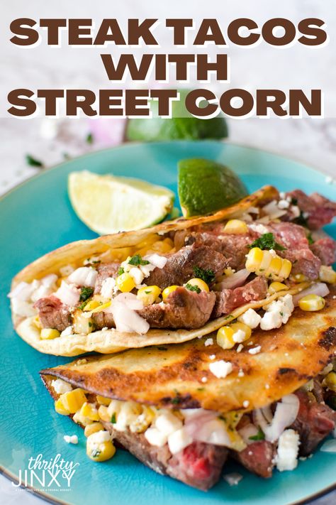 This easy Steak Street Tacos with Corn recipe makes a delicious meal with sizzling steak complimented by a Mexican street corn style topping. Steak Street Tacos, Easy Taco Recipe, Mexican Steak, Street Taco Recipe, Easy Taco Recipes, Best Beef Recipes, Steak Tacos, Easy Steak, Baked Dinner