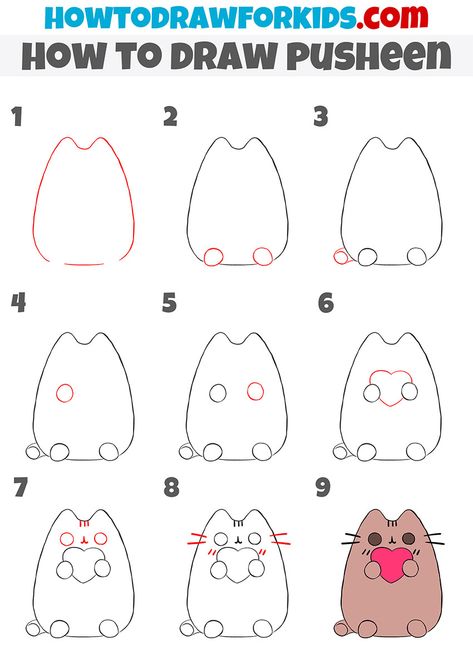 Pusheen Drawing, How To Draw Pusheen, Cute Pusheen, Trin For Trin Tegning, Doodle Art For Beginners, Drawing Lessons For Kids, Drawing Cartoon Faces, Cute Easy Doodles, Pusheen Cat