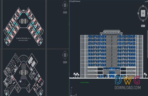 5 Stars Hotel Plan Projects Dwg. 5-star hotel architectural plan drawings, floor plan drawings are drawn in detail in AutoCAD dwg format.And about hotel dwg, hotel plan dwg, architectural detail dwg. Building Plans Architecture, Hotel Project Architecture, Hotel Design Architecture, Hotel Landscape, Architectural Orders, Hotel Floor Plan, Architectural Plan, Project Architecture, Hotel Floor