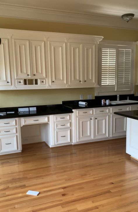 Kitchen Desk Into Pantry, Kitchen Desk Microwave, Kitchens With Desks, Office With Kitchen Cabinets, Kitchen Desk Space Repurpose, What To Do With Desk Area In Kitchen, Replace Kitchen Desk Area, How To Update Built In Kitchen Desk, Kitchen With Built In Desk