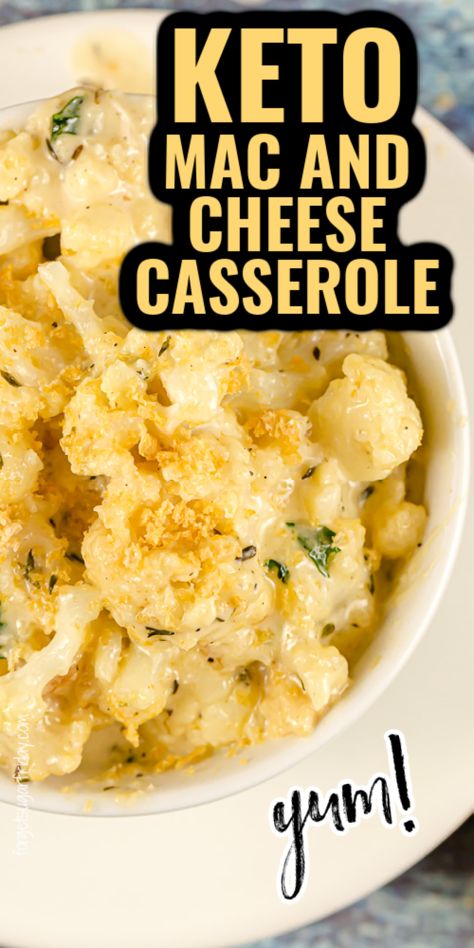 Keto Cauliflower Mac And Cheese, Keto Cauliflower Casserole, Low Carb Cauliflower Casserole, Keto Side Dish, Keto Dinner Recipe, Keto Mac And Cheese, Cauliflower Casserole Recipes, Mac And Cheese Casserole, Cauliflower Mac And Cheese