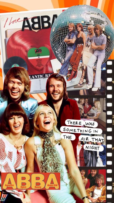 Abba Retro Poster, Abba Posters Vintage, 70s Aesthetic Music, Abba Phone Wallpaper, Abba Background, Abba Poster Vintage, Abba Collage, Abba Aesthetic Wallpaper, Abba Bachelorette