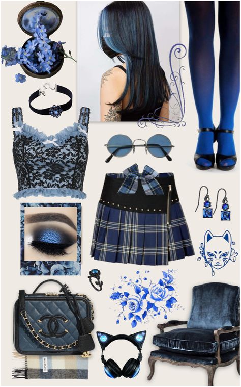 feeling blue outfit ideas | feeling blue Pastel Blue And Black Outfit, Blue Edgy Outfit, Black And Blue Goth Outfit, Blue Alternative Outfit, Grunge Blue Outfit, Dark Blue Outfit Ideas, Sable Ward, Monochrome Rainbow, Blue And Black Outfit