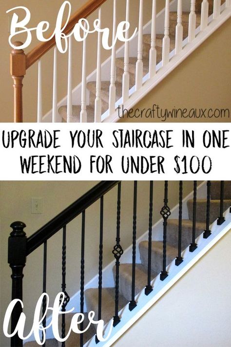 Staircase Spindles, Stair Railing Makeover, Diy Stair Railing, Stairs Renovation, Stair Spindles, Diy Staircase, Stairs Makeover, Walk In Shower Designs, Staircase Makeover