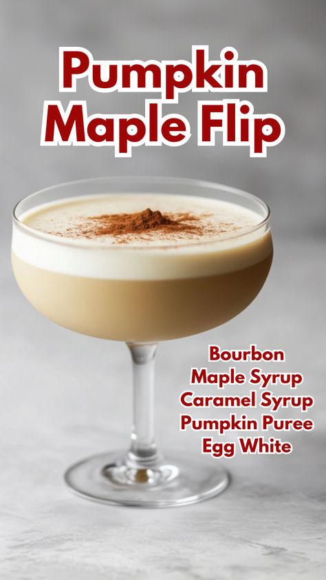 Pumpkin Maple Flip Pureed Eggs, Maple Syrup Caramel, Pumpkin Cocktails, Autumn Beverages, Maple Cocktail, Bourbon Maple Syrup, Cocktail Cards, Pumpkin Syrup, Specialty Drinks