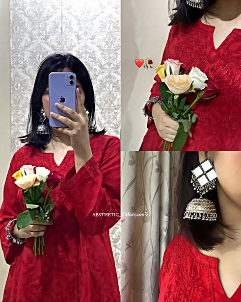 Poses In Frock For Instagram, Kurti Selfie Poses, Kurti Poses, Red Kurti, Layout Aesthetic, Pretty Dresses Casual, Stylish Kurtis Design, Instagram Creative Ideas, Traditional Indian Dress