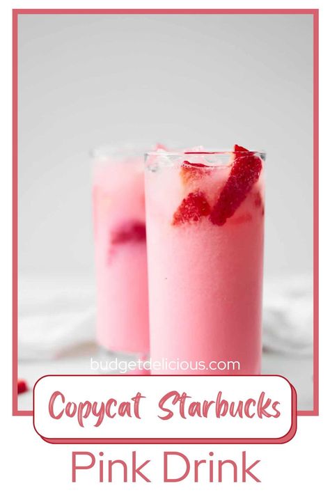 This delicious 6 ingredient, Copycat Starbucks Pink Drink is easy to make in just 5 minutes and at the fraction of the cost of a coffee house. Love going to Starbucks with the kids and trying their cold refreshing beverages? Then this Homemade Starbuck Pink Drink will definitely hit the spot every single time. Very Berry Hibiscus Refresher, Starbucks Pink Drink Recipe, Pink Drink Starbucks, Copycat Starbucks Drinks, Starbucks Pink Drink, Leftover Strawberries, Pink Drink Recipes, Drink Starbucks, The Coffee House