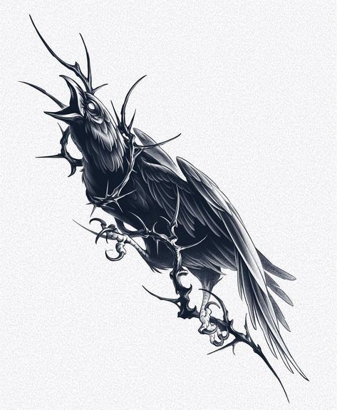 Black Crow Tattoos, Thorn Tattoo, Crow Tattoo Design, Neo Tattoo, Crow Tattoo, Rabbit Tattoos, Raven Tattoo, Flash Tattoo Designs, Sketch Tattoo Design