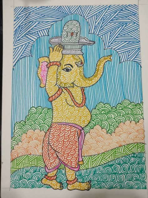 Connector pen work Connector Pen Art, Sketchpen Drawings Pens, Sketch Pen Art Colour, Jainism Art, Ganesh Mandala, Colour Sketches, God Drawings, Pen Art Doodle, Ganesh Painting