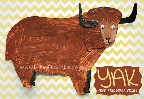 Yak Printable Craft | LearnCreateLove.com Raindeer Crafts, Cow Craft, Free Printable Crafts, Reindeer Craft, Polar Animals, Alphabet Crafts, Animal Activities, New Year's Crafts, Winter Crafts For Kids