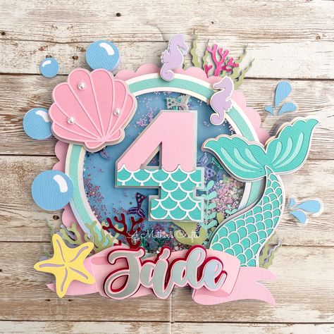 Mermaid Shaker Cake Topper, Mermaid Shaker Card, Mermaid Birthday Cake Topper, Shaker Topper, Topper Mermaid, Diy Cake Topper Birthday, Shaker Cake Topper, Mermaid Birthday Decorations, Sea Cake