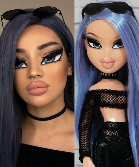 10 Bratz Makeup Challenge Pictures From Our Favourite Beauty Influencers #bratzmakeupchallenge #bratzdolls Bratz Doll Makeup, Bratz Makeup, Fantasy Make-up, Halloweenský Makeup, Holloween Makeup, Party Make-up, Makeup Challenge, Barbie Makeup, Makeup Challenges