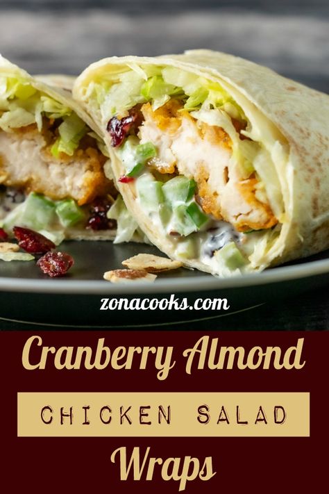 Cranberry Almond Chicken Salad, Chicken Salad Wrap Recipe, Almond Chicken Salad, Chicken Mayo, Crispy Chicken Wraps, Salat Wraps, Honey Roasted Almonds, Cranberry Chicken Salad, Chicken Salad Wrap