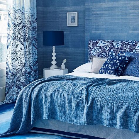 Indigo Bedroom Ideas - Design Corral Indigo Bedroom, Country Cottage Bedroom, Monochromatic Bedroom, Monochromatic Room, Salon Suites, Bed Design Modern, Monochromatic Color Scheme, Elegant Bedding, Bedroom Pictures