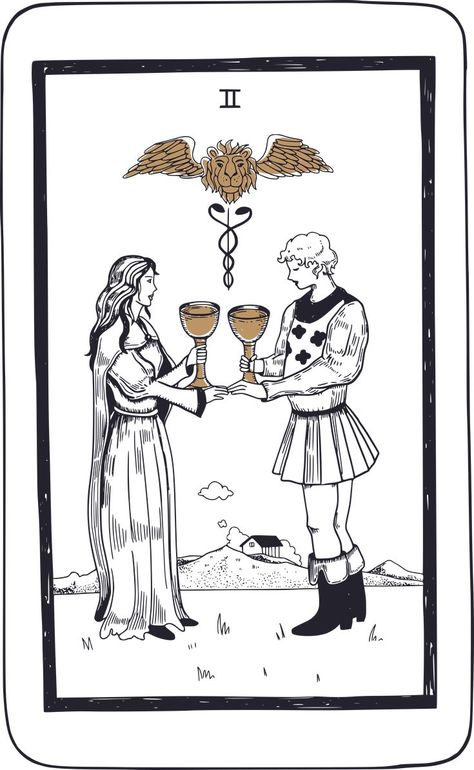 Cups In Tarot, Two Of Cups Tarot, Two Of Cups, Moon Magick, Cups Tarot, Symbols Of Strength, Minor Arcana, The Flesh, Astrological Sign