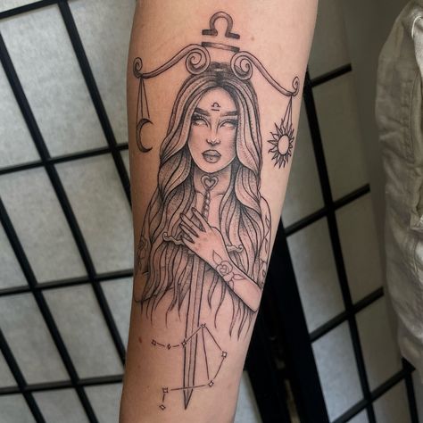 Where my Libra girlies at? 🥰🫶 Had so much fun doing this for Dev today! More like this plsssss Keen to book? Dm me or call/dm my studio @fullspectrumtattoo ✨ 🫧USE CODE “LEXORCIST10” for 10% off AFTERCARE COLLECTIVE ✨ @aftercare_collective #libratattoo #libragirltattoo #starsigntattoo #zodiactattoo #goddesstattoo Girly Tattoo Sleeve Fillers, Libra Tattoo Hand, Libra Sleeve Tattoos For Women, Libra Woman Tattoo, Nayarit Tattoo, Libra Zodiac Tattoos For Women, Libra Tattoos For Women, Libra Tarot Card Tattoo, Women Arm Tattoo Ideas