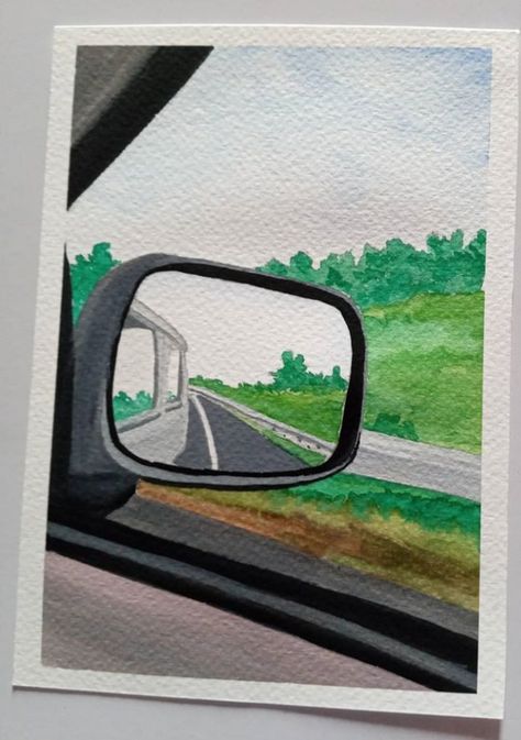 Car Window Painting Canvas, Car Mirror Painting Canvas, Car Mirror Drawing, Car Mirror Painting, Car Window Paint, Everyday Painting, Structure Painting, Pic Drawing, فنسنت فان جوخ