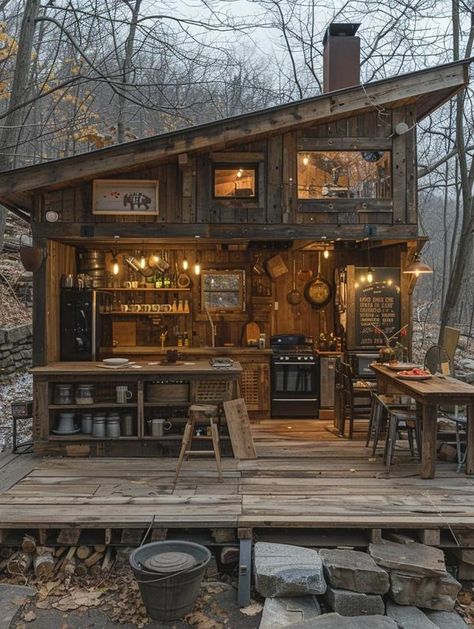 Off Grid Life Off Grid Landscaping, Off Grid Cabin Kitchen, Off Grid Log Cabin, Off Grid Cabins, Off Grid Outdoor Kitchen, Off The Grid Aesthetic, Living Off Grid, Off Grid Ideas, Living In The Woods