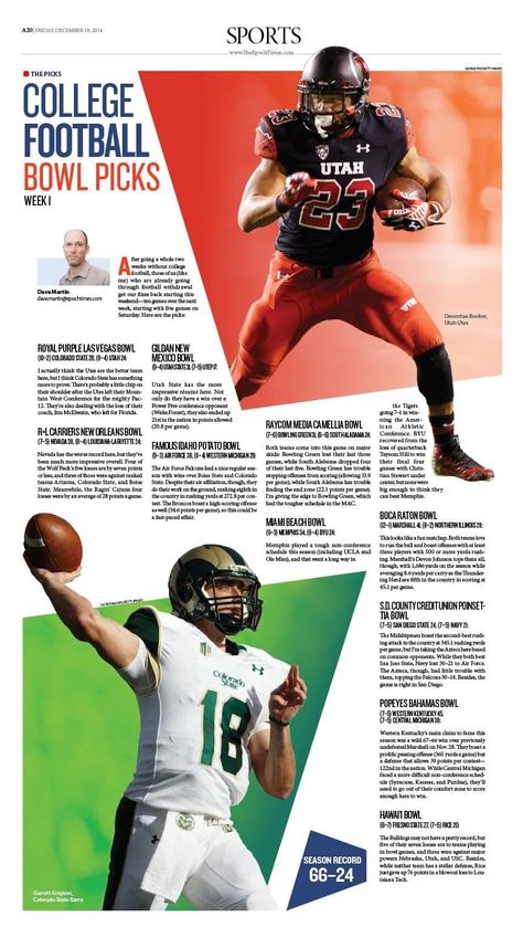 College Football Bowl, Newspaper Design Layout, 잡지 레이아웃, Newspaper Layout, Times Newspaper, Book And Magazine Design, Sports Magazine, Picture Stand, Newspaper Design