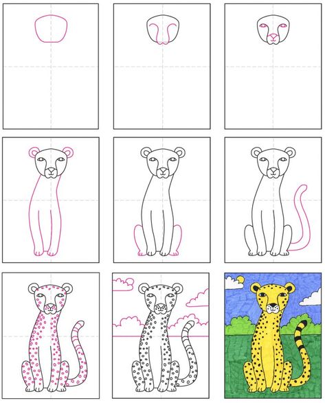 How to Draw a Cheetah · Art Projects for Kids How To Draw A Cheetah, How To Draw Animals For Kids, Cheetah Drawing Easy, How To Draw Animals Step By Step, Cheetah Coloring Page, Draw A Cheetah, Trin For Trin Tegning, Cheetah Drawing, Cheetah Art