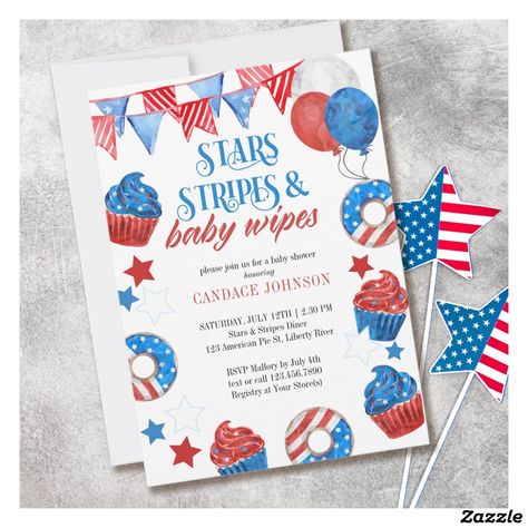 July Baby Shower Themes, Donut Gift Ideas, Balloon Bunting, Patriotic Baby, Donut Gifts, July Baby, Summer Baby Shower, American Baby, Usa Baby