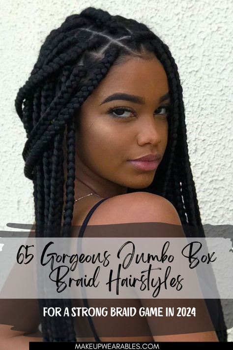 Jumbo Box Braid Hairstyles Bigger Box Braids Hairstyles, Quick Big Braids For Black Women, Medium Box Braids Styles Ideas, How To Style Jumbo Braids, Box Braid Ideas For Black Women, Medium Length Jumbo Box Braids, Thick Braids Hairstyles, Jumbo Fulani Braids, Big Box Braids Jumbo Protective Styles Natural Hair