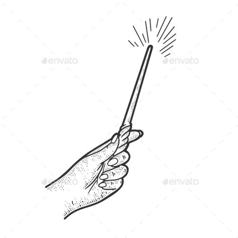 Wand Hand Reference, Wizard Wand Drawing, Magic Stick Drawing, Wand Drawings, Magic Wand Drawing, Magic Wand Illustration, Hand Wand, Wand Tattoo, Fragrance Campaign