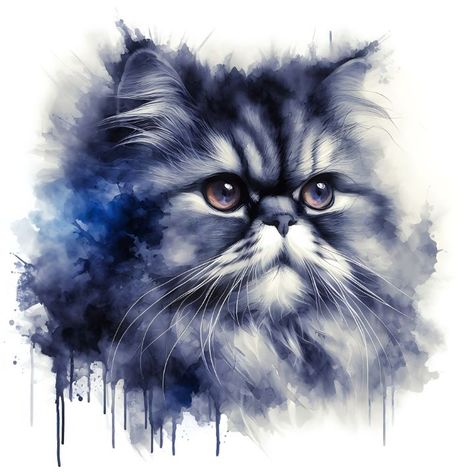 Persian Cat Portrait Painting - A.D. Digital Art Creation Persian Cat Painting, Persian Cat Art, Head Painting, Cat Portrait Painting, Cat Expressions, Dog Expressions, Reflection Art, Geisha Art, Face Illustration