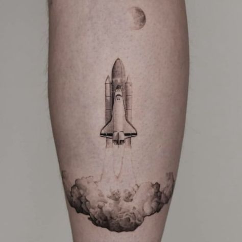 Space Tattoos For Guys, Spaceship Tattoos, Space Tattoos Men, Microrealism Tattoo Men, Space Needle Tattoo, Space Rocket Tattoo, Space Shuttle Tattoo, Rocket Ship Tattoo, Spaceship Tattoo