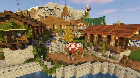 Minecraft Sea Wall, Minecraft Sea Village, Minecraft Alleyway, Minecraft Village Ideas, Minecraft Medieval Village, Minecraft Dog, Minecraft Town, Minecraft Base, Construction Minecraft