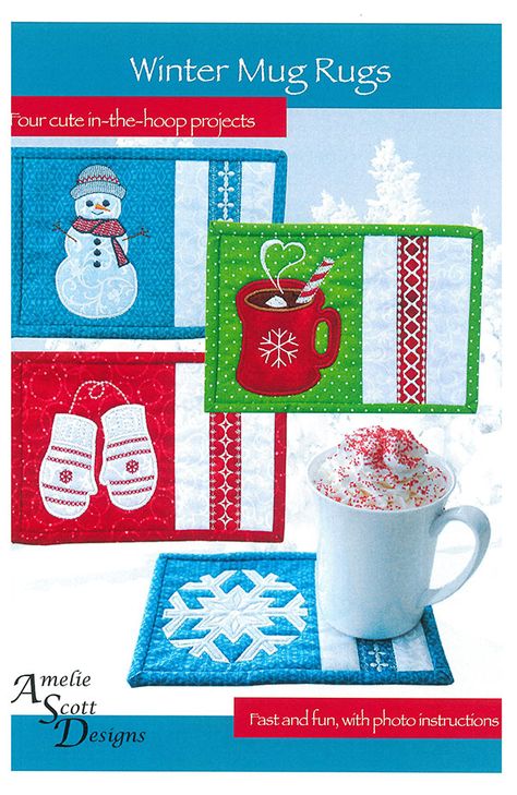 Rugs Pattern, Christmas Mug Rugs, Snowflake Snowman, Winter Mug, Mug Rug Patterns, Hoop Projects, Winter Quilts, 12 December, Book Quilt