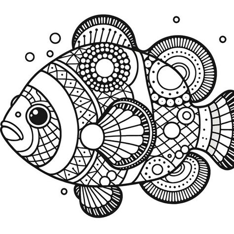 Geometric Clownfish Coloring Page- 4 Free Printable Pages Fish Coloring Pages Free Printable, Fish Coloring Pages For Kids, Ideas For Painting Rocks, Fish Coloring, Geometric Coloring Pages, Beach Decorations, Colour Pages, Painted Fish, Fish Coloring Page