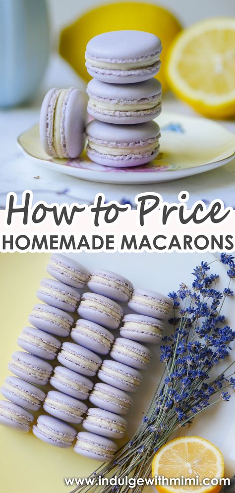 macrons with lavender and lemons on the side. Homemade Macaroons, Macaron Business, Macaroons Flavors, How To Make Macaroons, Macaron Art, Homemade Macarons, French Macaroon Recipes, Macaron Ideas, Home Baking Business