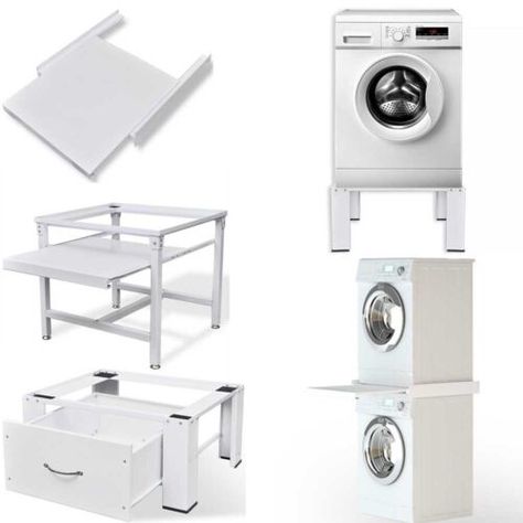 Washing Machine Stacked, Stacked Washer Dryer Pull Out Shelf, Tumble Dryer Storage, Tumble Dryer On Top Of Washing Machine, Stacked Washer Dryer Laundry Room Closet, How To Stack Washer And Dryer, Washing Machine And Dryer Stacked, Laundry Closet Ideas Stackable, Small Laundry Room Ideas With Sink