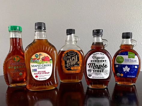 I tried 5 different brands of maple syrup, and the one from Vermont surprisingly didn't come out on top Pancake Syrup, Organic Maple Syrup, Maple Grove, Pure Maple Syrup, Woodland Theme, Trader Joe's, Ketchup Bottle, Amber Color, Trader Joes