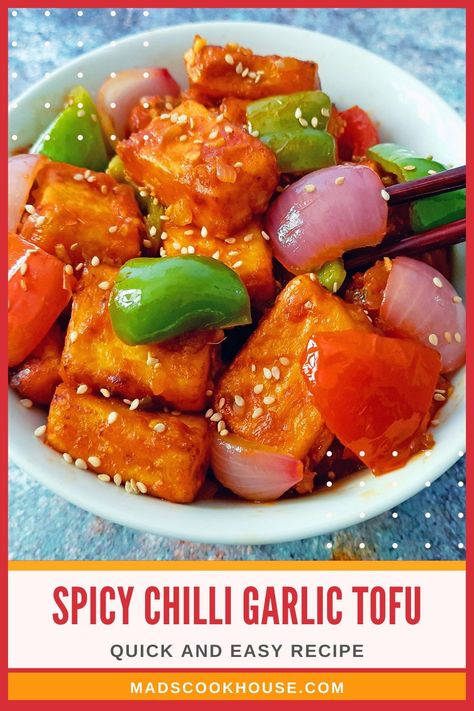 Tofu pieces coated in a lip-smacking sauce. Chilli Garlic Tofu is a quick and delicious fusion vegan recipe that will have you reaching out for more. #Vegan #Vegetarian #Appetizers Chilli Tofu, Bangladeshi Recipes, Garlic Tofu, Green Chilli Sauce, Spicy Chilli, Dinner Recipes Vegan, Sandwhich Recipes, Marinated Tofu, Tofu Recipe