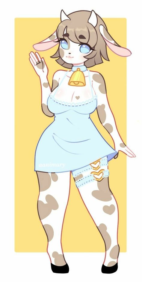 Cow Oc Girl, Cow Fursona, Cow Character Design, Chubby Girl Art, Cow Oc, Anime Cartoon Characters, Pfp Cartoon, Characters Cartoon, Stickers Cartoon