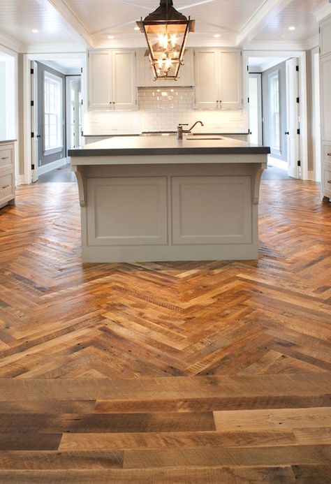 Herringbone Wood Floor - like herringbone in kitchen, straight in other room Kitchen Cabinets Light Wood, Dark Kitchen Floors, Light Grey Kitchen Cabinets, Light Wood Kitchens, Light Grey Kitchens, Diy Wood Floors, Grey Kitchen Floor, Light Gray Cabinets, Серая Кухня