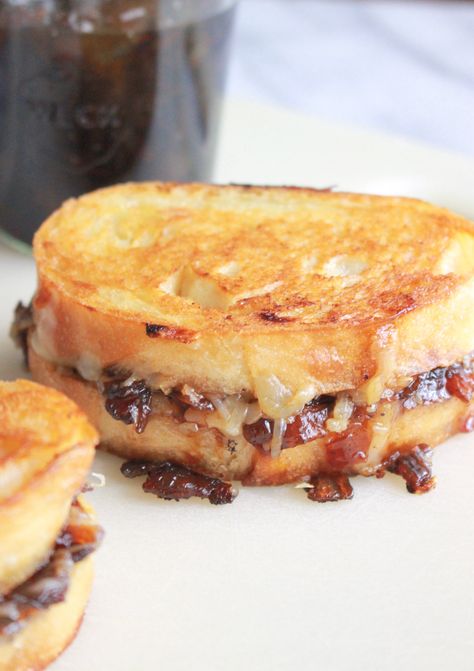 Bacon And Jam Grilled Cheese, Bacon Jam Grilled Cheese Recipe, Grilled Cheese With Bacon Jam, Bacon Jam Grilled Cheese, Maple Bacon Onion Jam Recipe, Gourmet Grilled Cheese Sandwich Recipes, Grilled Cheese Sandwich Recipes, Grilled Cheese With Bacon, Mediterranean Grilled Cheese