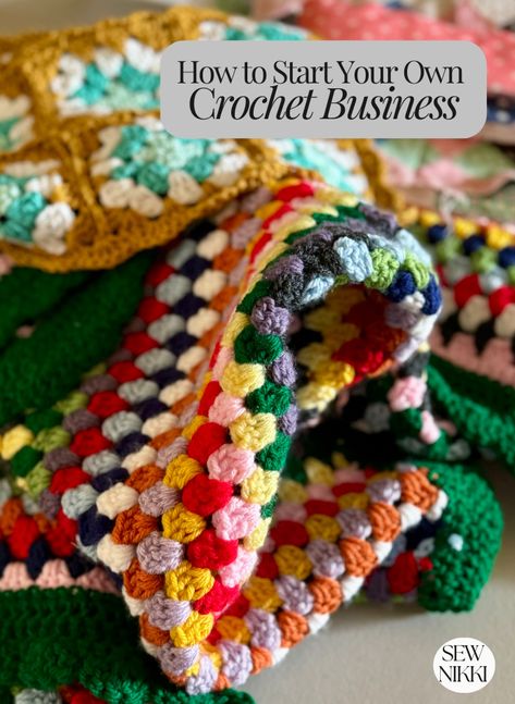 how to start a crochet business by Sew Nikki How To Sell Crochet Items Online, How To Start A Crochet Business, Crochet Business Ideas, Crochet Small Business, Basting A Quilt, Crochet Bloggers, Sewing Space, Crochet Business, Shell Stitch