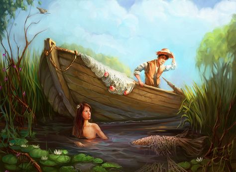 fisherman and mermaid Mermaid And Fisherman, Fisherman Art, Mermaid Island, Mermaid Board, Mermaids And Mermen, Beautiful Mermaids, Sirens, Sea Creatures, Mythical Creatures